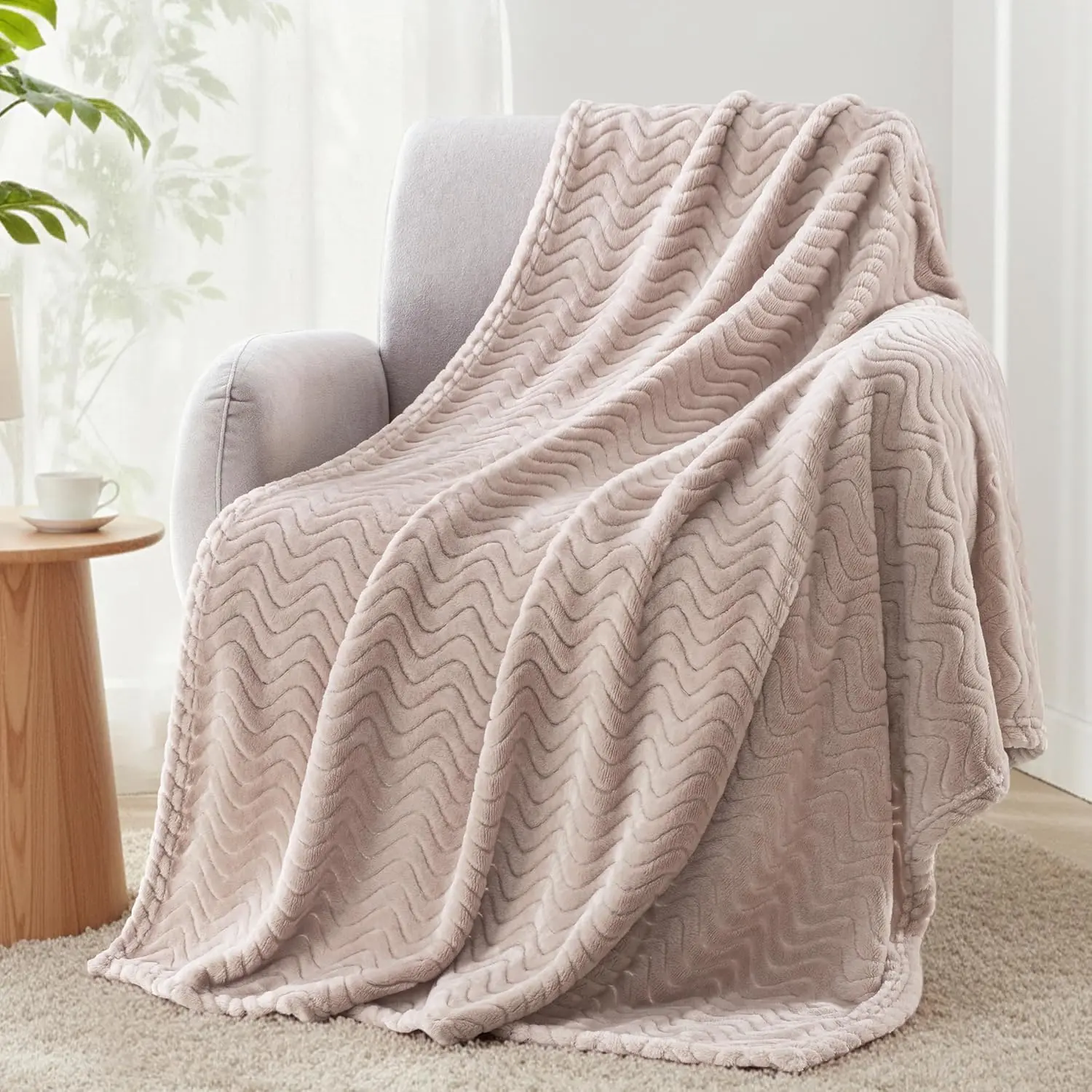Fleece Throw Blanket - 50x70 in, Soft Cozy Breathable Lightweight for Couch, Summer Bed Use, Available in Camel, Celadon, Olive Green, Dark Grey, Black, Suitable for Child, Family