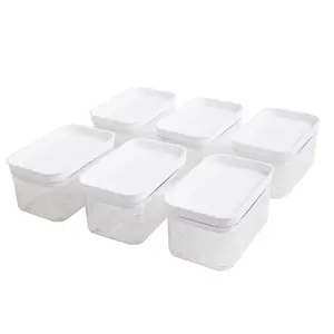 Rectangular Plastic Food Storage Canister - Small - 6.61" W x 4.24" D x 3.64" H - Set of 6