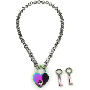 Padlock Choker  Necklace with Lock and Two  Lock Necklace with Black Box for Women and Men