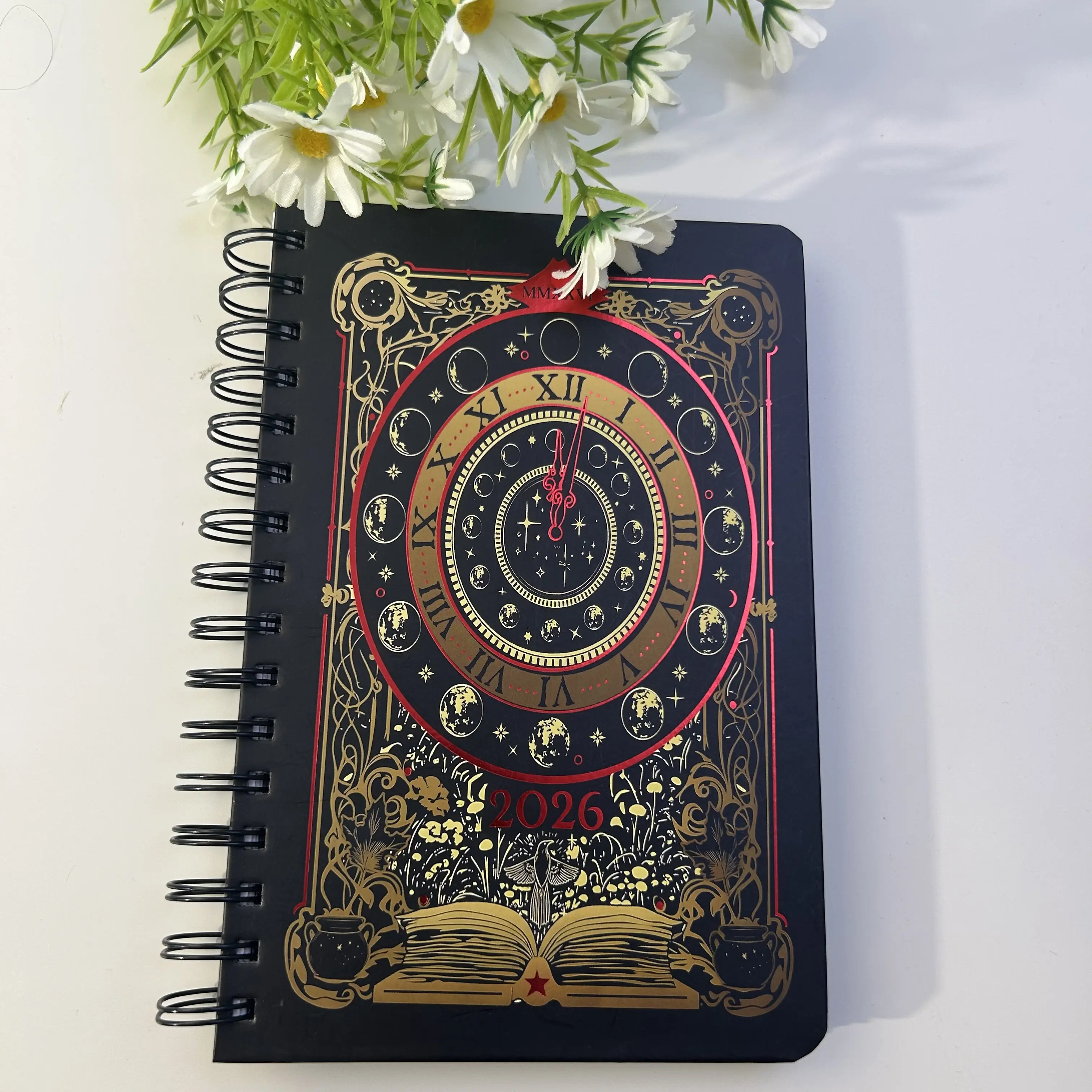 Waiting for the Night 2026 Spiral Dated Weekly Planner 22X18CM Gothic Witchy Tarot Card-Inspired Design with Stickers Bookmarks Daily Weekly Monthly Planner Yearly Agenda January-December 2026 Creative Portable a5 notebook bible study supplies book
