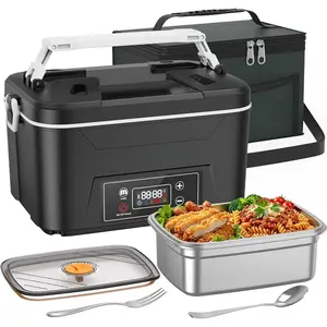 Heated Lunch Box, 24000mAh Cordless Electric Lunch Box with Scheduled Heating, 1.2L Rechargeable Portable  Warmer with Digital Display for Work, Travel, Office, Camping,Black
