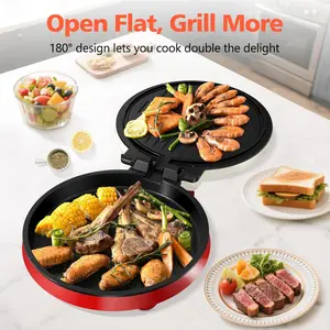 Small Electric Pancake Griddle  8'' Round Electric Griddle Nonstick with On/Off Switch, 180° Open Indoor Grill/Press Maker for Paninis, Quesadillas, Burgers, Omelettes, Thin Pizzas