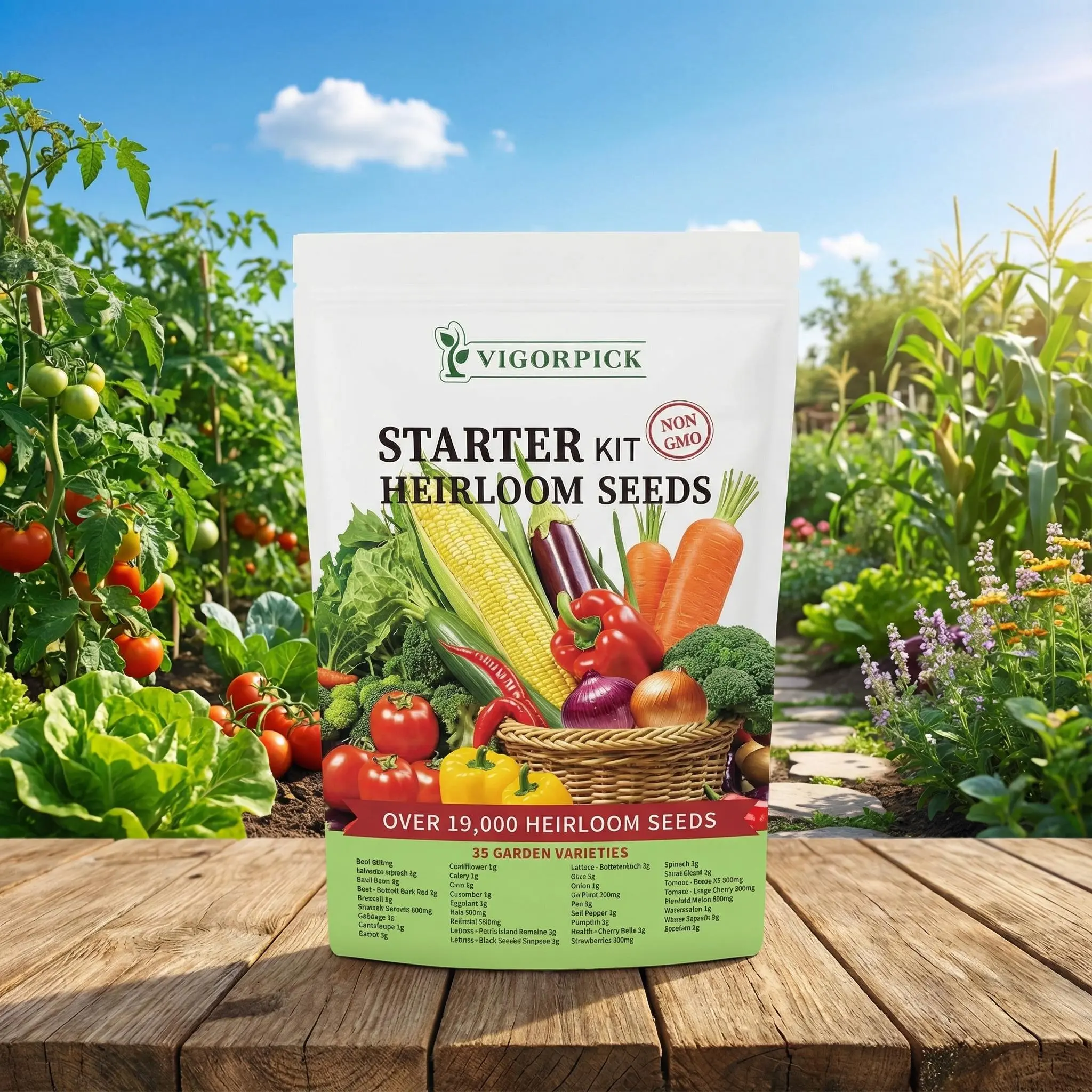 Heirloom Veggie Seed Box - 35 Garden Varieties, Diverse All-Season Full-Sun Plants, Prepper Survival Garden Seed Packet Bundle for Home Sowing & Backyard Farming, Heirloom Seeds