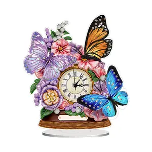 Acrylic Special Shape Flower Butterfly Diamond Painting Clock for Home Office