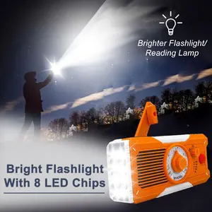 LOUPIO Solar Powered Emergency Radio, Home & Emergency 5000mAh Rechargeable Power Bank with 8 LED Flashlight, SOS Alarm, Multiple Charging (Hand/USB/Solar) for Hurricane Weather, Outdoor Sports, Camping