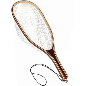 Fly Fishing Landing Net for Trout Soft Rubber Mesh Catch and Release Wooden Frame Lightweight and