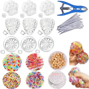 DIY Pressure Ball Making Kit with Filling, Strawberry, Dumpling, Cat Paw Shapes, Transparent Skin, Air Pump, Expansion Tool, Adult Stress Relief