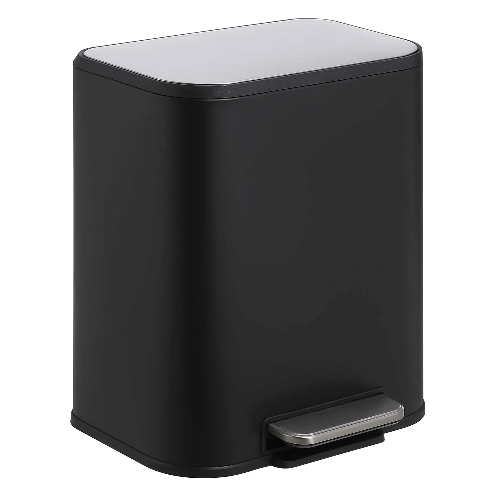 Kitchen Trash Can, Stainless Steel Garbage Can with Lid, Step-On Pedal and Inner Bucket, Rectangular Trash Can for Home Kitchen Office Living Room