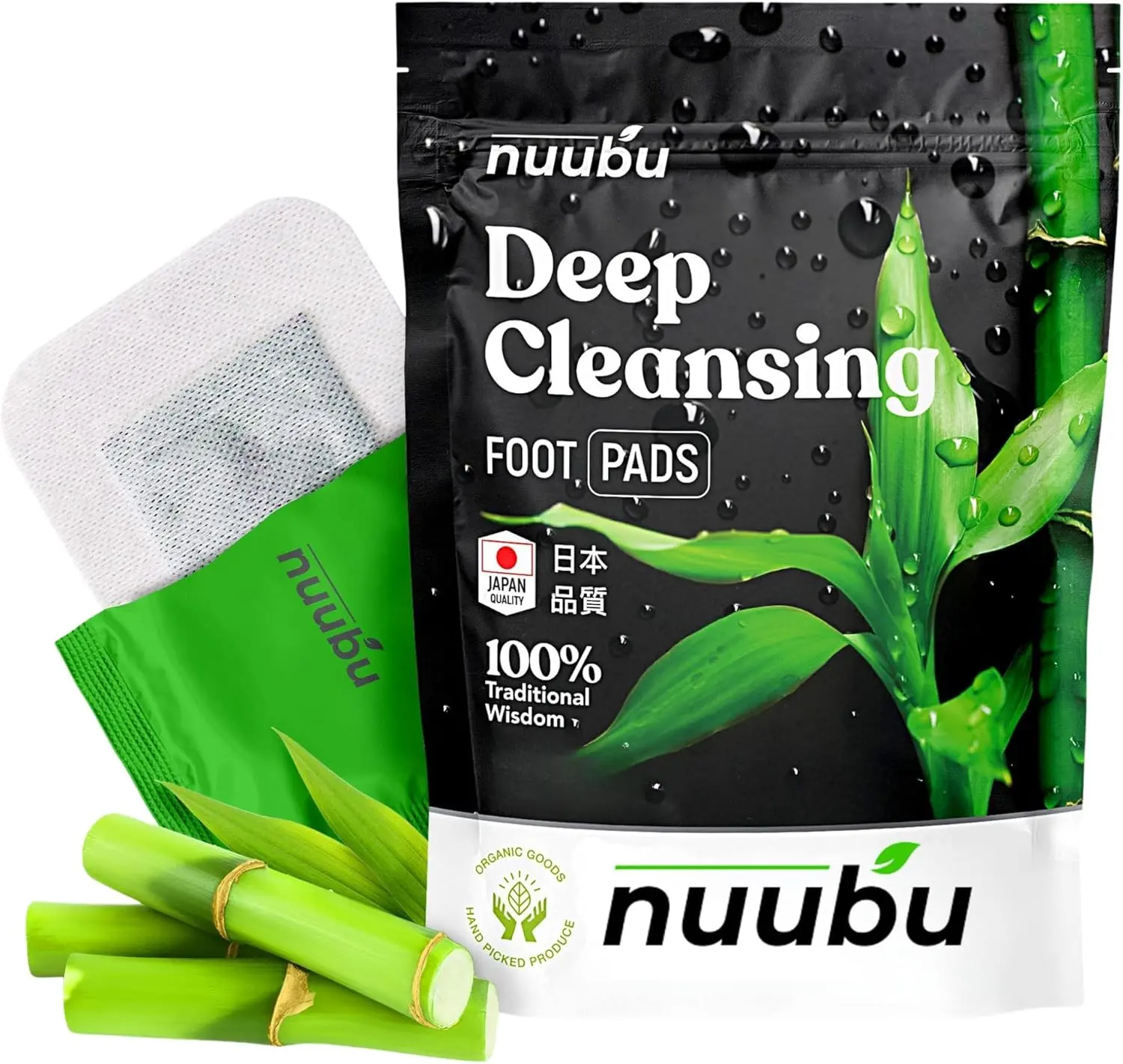 NUUBU Bamboo Foot Pads for Men and Women, Ginger Herbal Foot Patches for Overnight Use and Daily Foot Care Herbal Blend Herbal Ingredients
