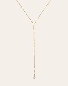 14k Gold Bezel Diamond Lariat Necklace