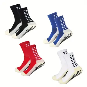 4 Pairs of Premium Mens Mid-Calf Soccer Socks - Anti-Slip, Non-Slip Grip, Breathable, Moisture-Wicking, Arch Support, Cushioned, Football, Basketball, Sports Socks for Men