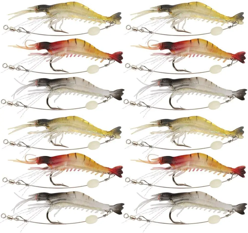fishing stuff Soft Shrimp Lures  Saltwater Luminous Shrimp Bait Set  Lures with Sharp Hooks for Freshwater Saltwater Trout Bass Salmon, Saltwater Fishing Lures, Realistic Shrimp tiktokshopspringglowup