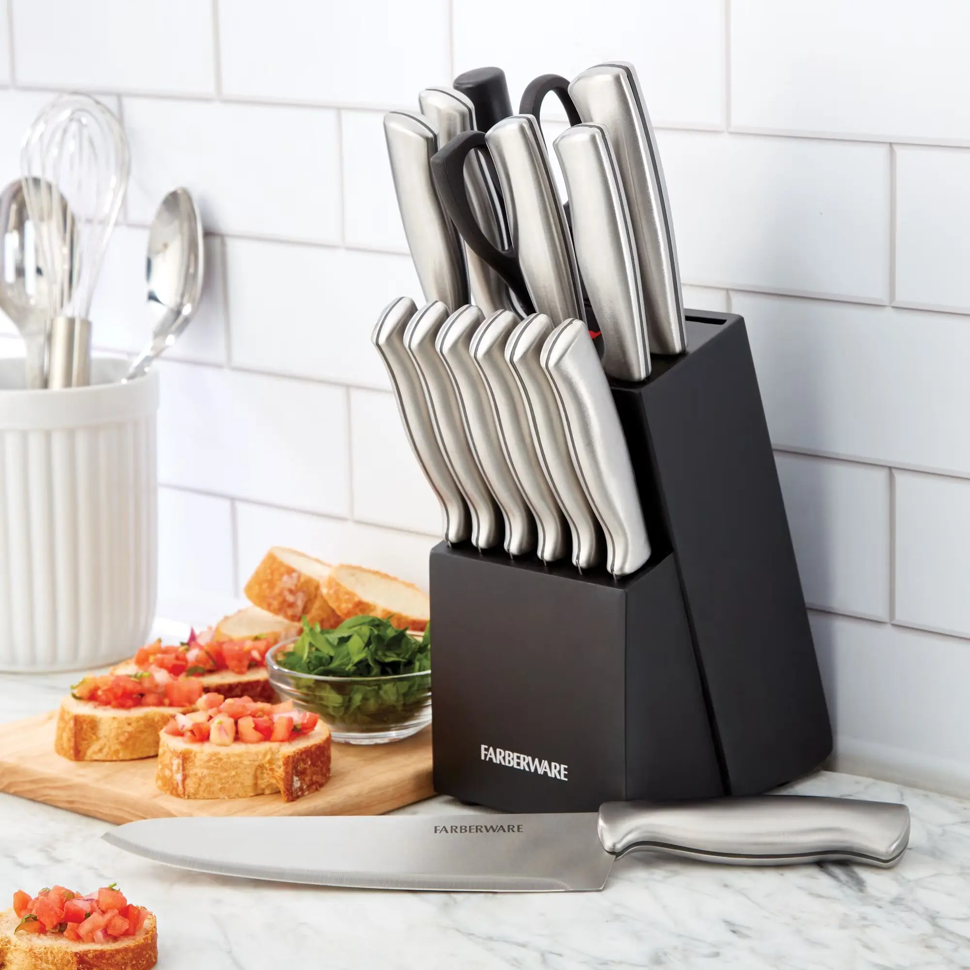 Kitchen 15-Piece Stainless Steel Knife Block Set