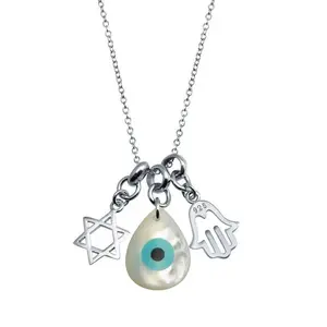 925 Sterling Silver Hamsa Hand and Evil Eye MOP Necklace