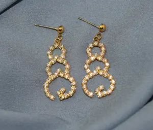 Vintage Rhinestone Snowman Dangle Earrings, Outline Shape, Holiday Fashion Jewelry Gift