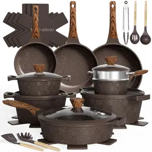 26PCS Non-Stick Cookware Set - PFOS & PFOA Free, Induction Compatible, Includes Steamer & Silicone Utensils, Frying Pan, Ideal Housewarming Gift Aluminium