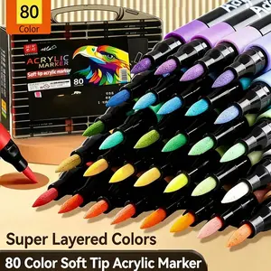 80-Piece High-Gloss Acrylic Marker Set, Fast-Drying Gel Pens, Soft Tip, Large Capacity Art Supplies, DIY Planner Pen Kit, School Stationery, High Gloss Finish, Versatile Use