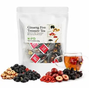 Kidney Tea Formula, Ginseng Five Treasures Tea, Organic Kidney Cleansing Tea, Red Date Goji Berry Mulberry Herbal Men's Health Tea | Té de Ginseng, Té Depurador Natural para Hombres