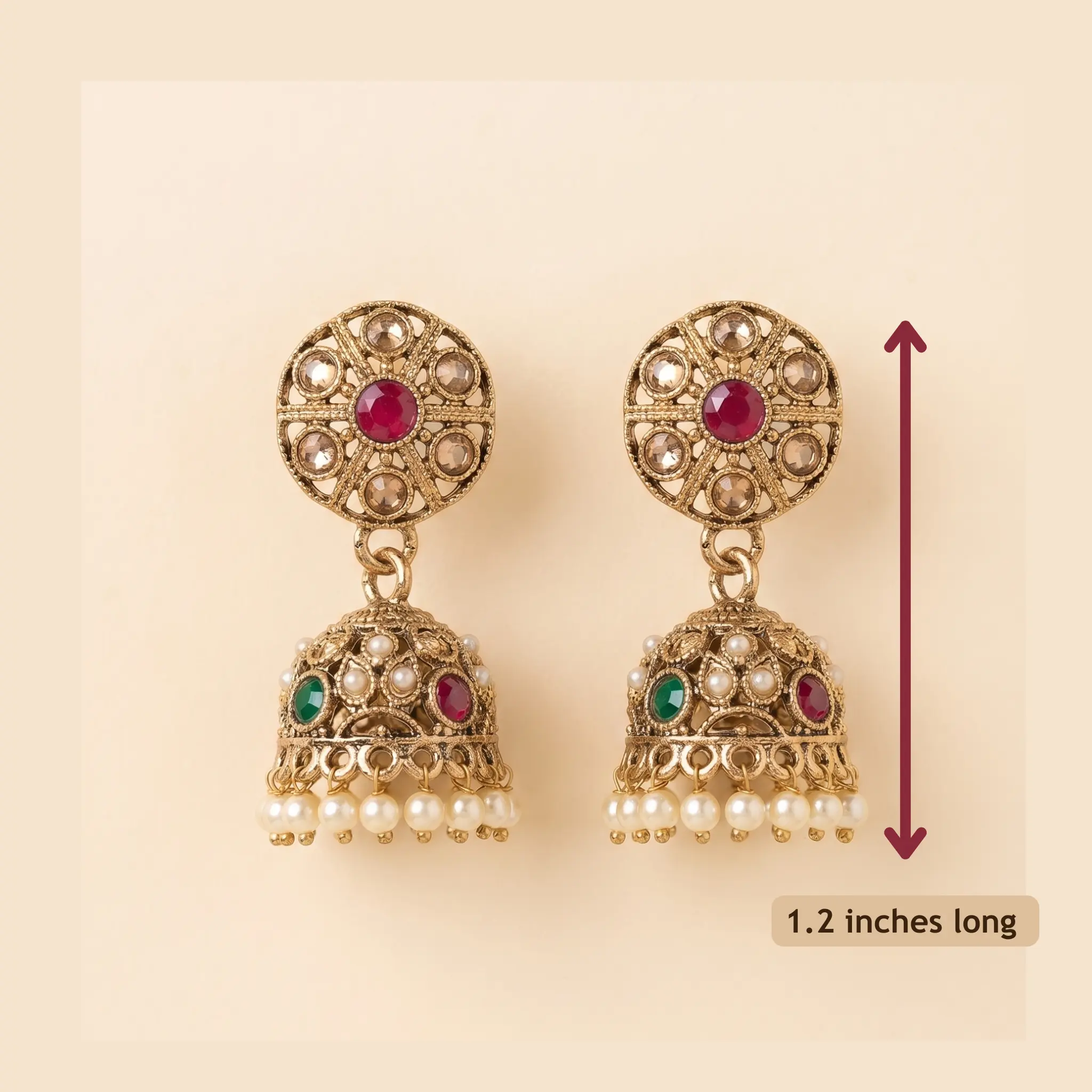 Polki Lightweight Jhumka Earrings - 1.2 Inches Long