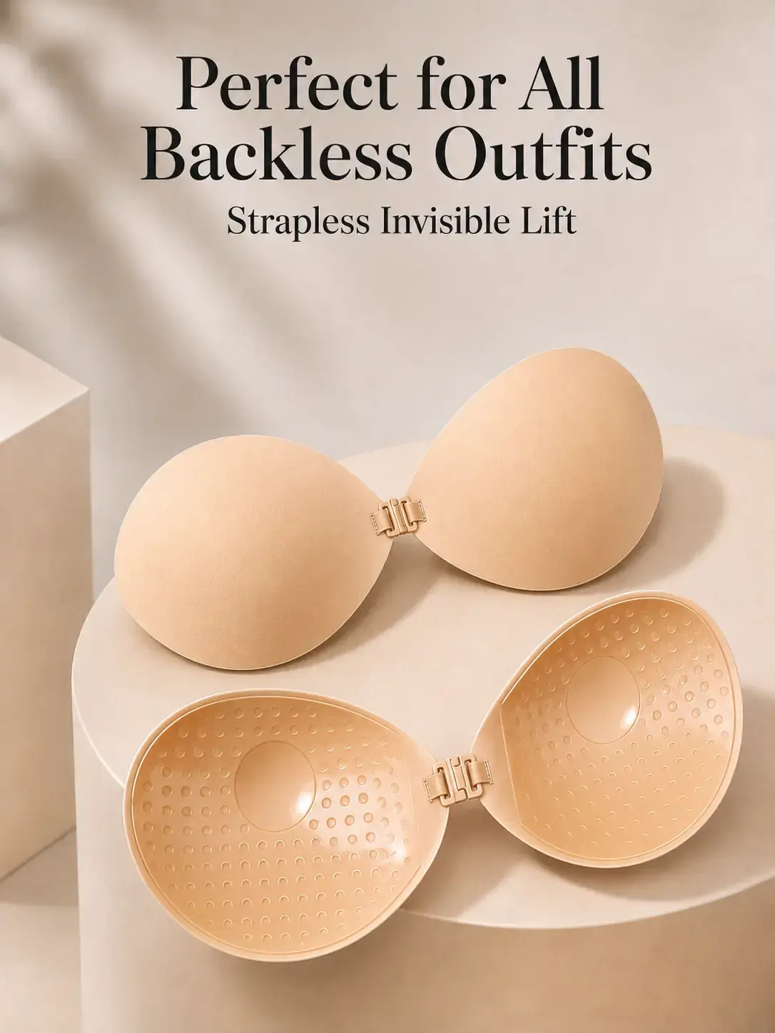Sticky Bra for Women, Strapless Backless Adhesive Push-Up Bra with Front Clasp, Breathable Seamless Invisible Bra, Reusable & Washable for Backless Dresses, Wedding Dresses, Bridesmaid Dresses, Prom Dresses, Evening Gowns & Party Outfits