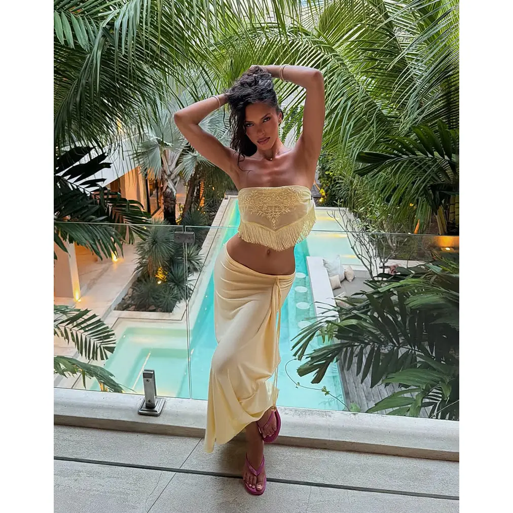 Sanela Sarong in Lemon with Vintage Bloom Embroidery