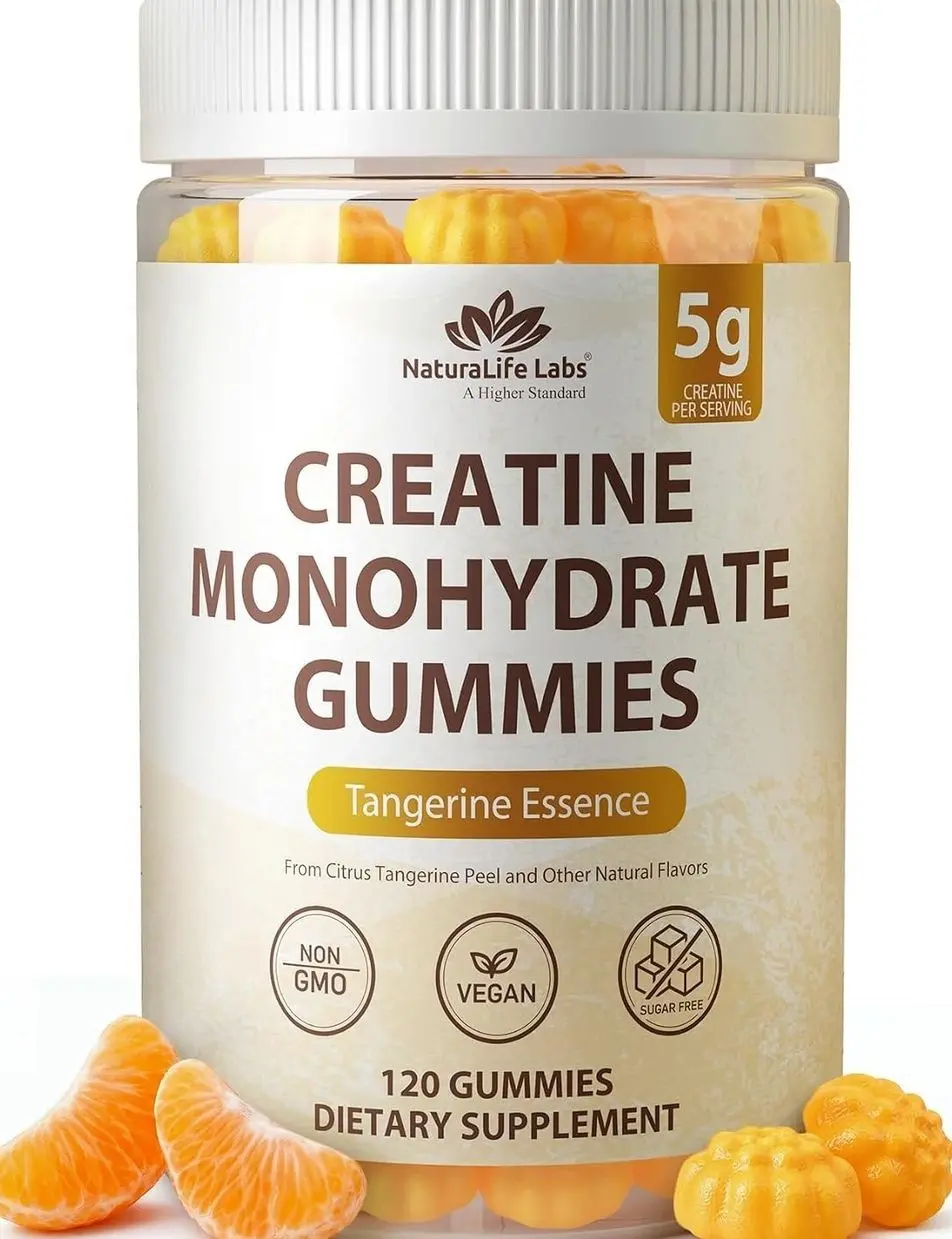 NaturaLife Labs Creatine Monohydrate Gummies - 5g per Serving - Tangerine Flavor - 120 Gummies - Gluten-Free, Non-GMO, Vegan, Sugar Free