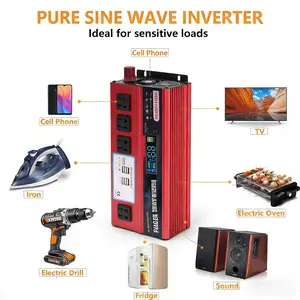High Power 5000W Peak Car Power Inverter DC 12V to 110V AC Portable Power Inverter for Vehicles Built-in Cooling Fan Multi-Protection System 4 USB Fast Charging Ports 3 AC Sockets Ideal for RV Truck Boat Camping Outdoor Travel Emergency Use