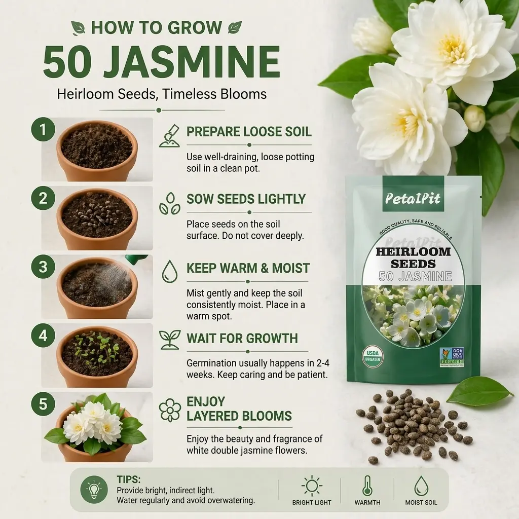 For 50 Non-GMO Climbing Silver Jasmine Seeds - Aromatic Evergreen