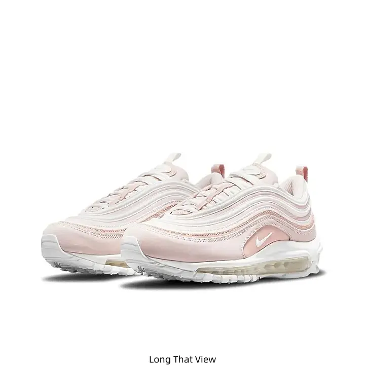 Low Top Full Air Cushion Running Sneakers White And Light Pink Gradient Layered Fabric Upper White Nike Swoosh Logo White Midsole Transparent Visible Air Unit White Rubber Anti-Slip Outsole Lace-Up Breathable Casual Sports Trainers for Men Women