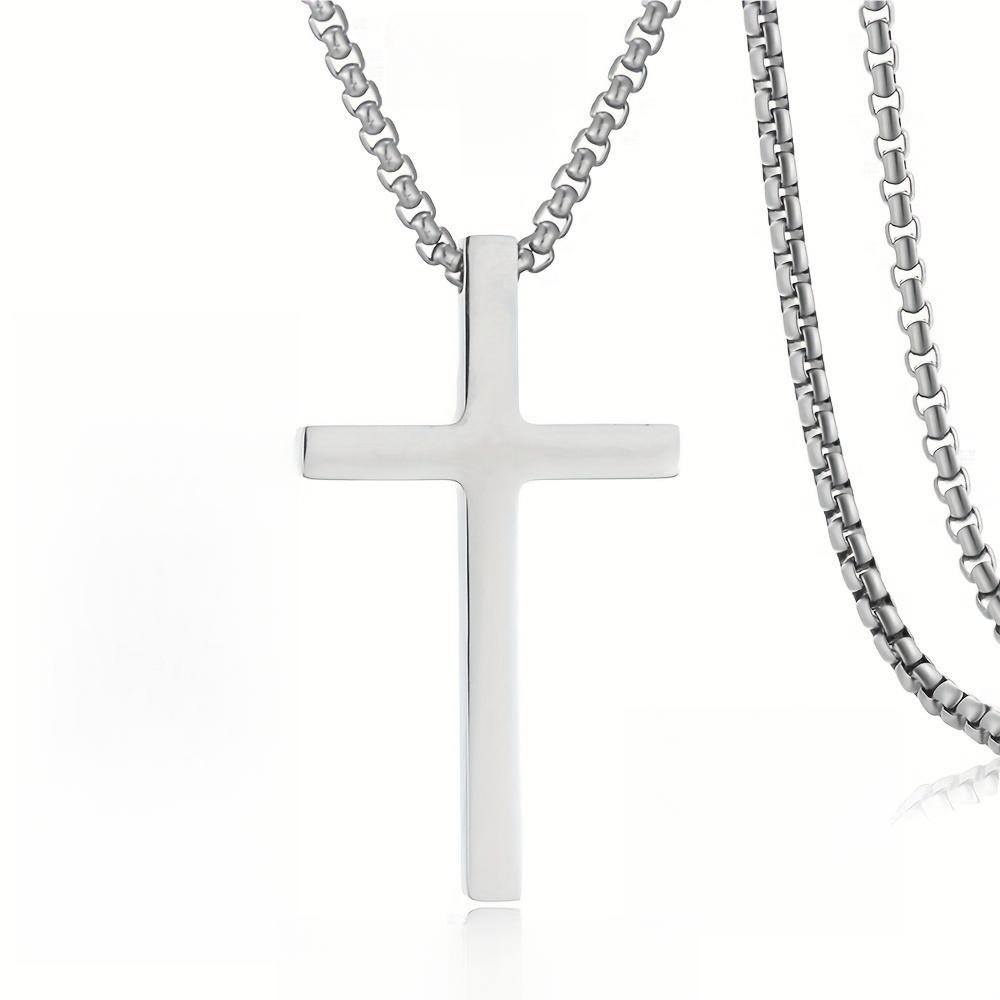 Stainless Steel Cross Necklace for Men – Christian Pendant with Box Chain, Silver & Gold Options, Religious Jewelry Gift for Boyfriend Son