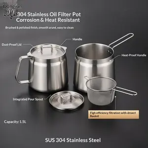 304 Stainless Steel Oil Filter Pot with Frying Basket, Household & Camping Oil Residue Separator, Kitchen Oil Tank with Filter Screen for Outdoor Cooking