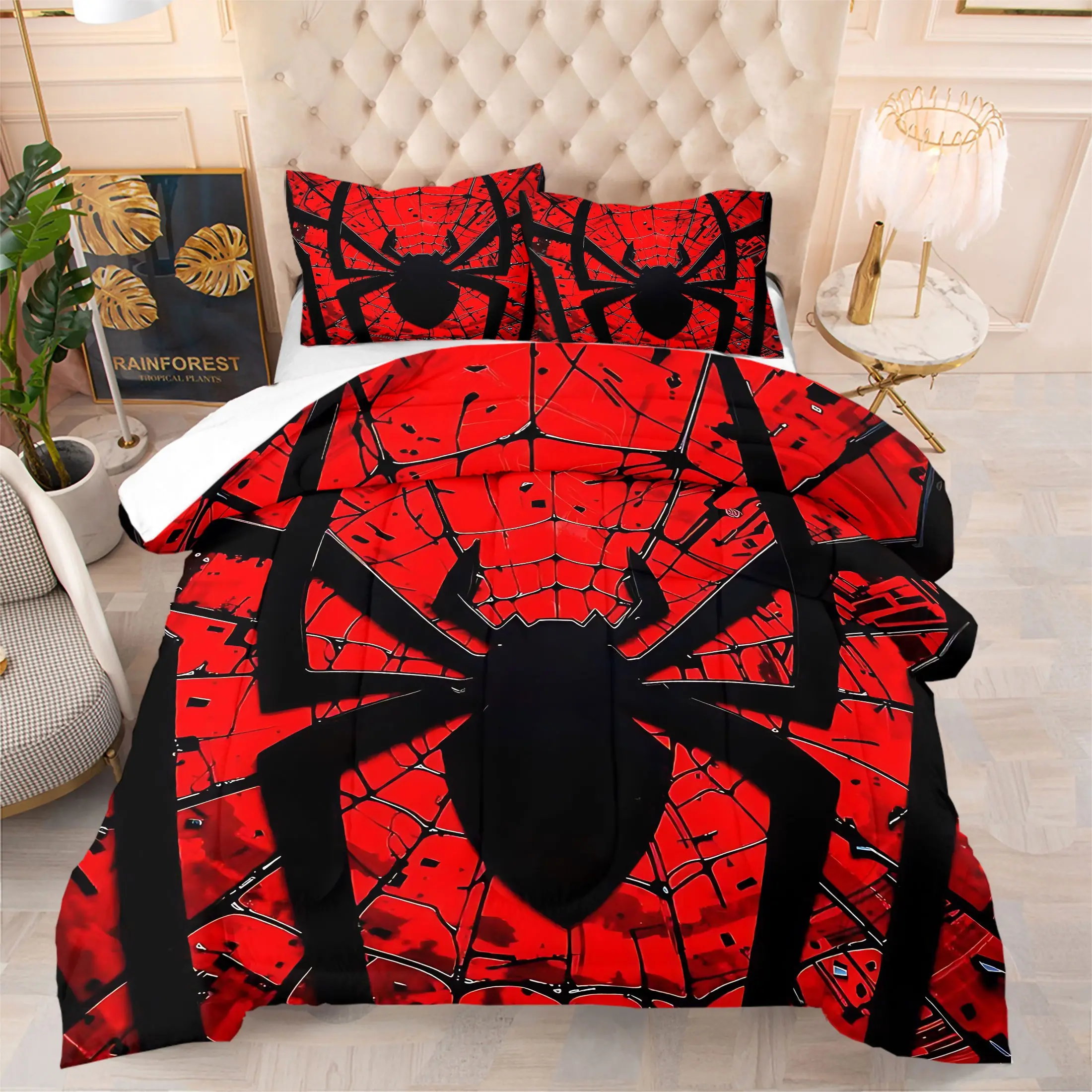 2/3 Pcs Dream Spider Comforter Set, Soft Cozy Spider Web Pattern Bedding Set, Warm Breathable for All Seasons, To Create A Sleep Space Full Of Personality, Perfect for Children's Bedroom Decoration, No Pillow Insert, Washable Bed Sets Supplies