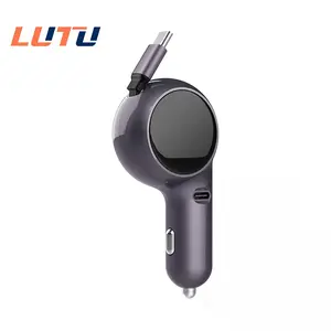 LUTU Retractable Car Charger 2-in-1 Adapter 60W USB C Cable & Port for iPhone 15/Pro/Pro Max Galaxy Pixel Compact Car Accessories For Girls Fast Charging Supported Electroplated Magnetic Charging