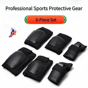 6PCS Professional Skateboard Protective Gear Set Knee Elbow Wrist Pads for Roller Skating Ski Cycling Extreme Sports Safety Protection for Kids Adults