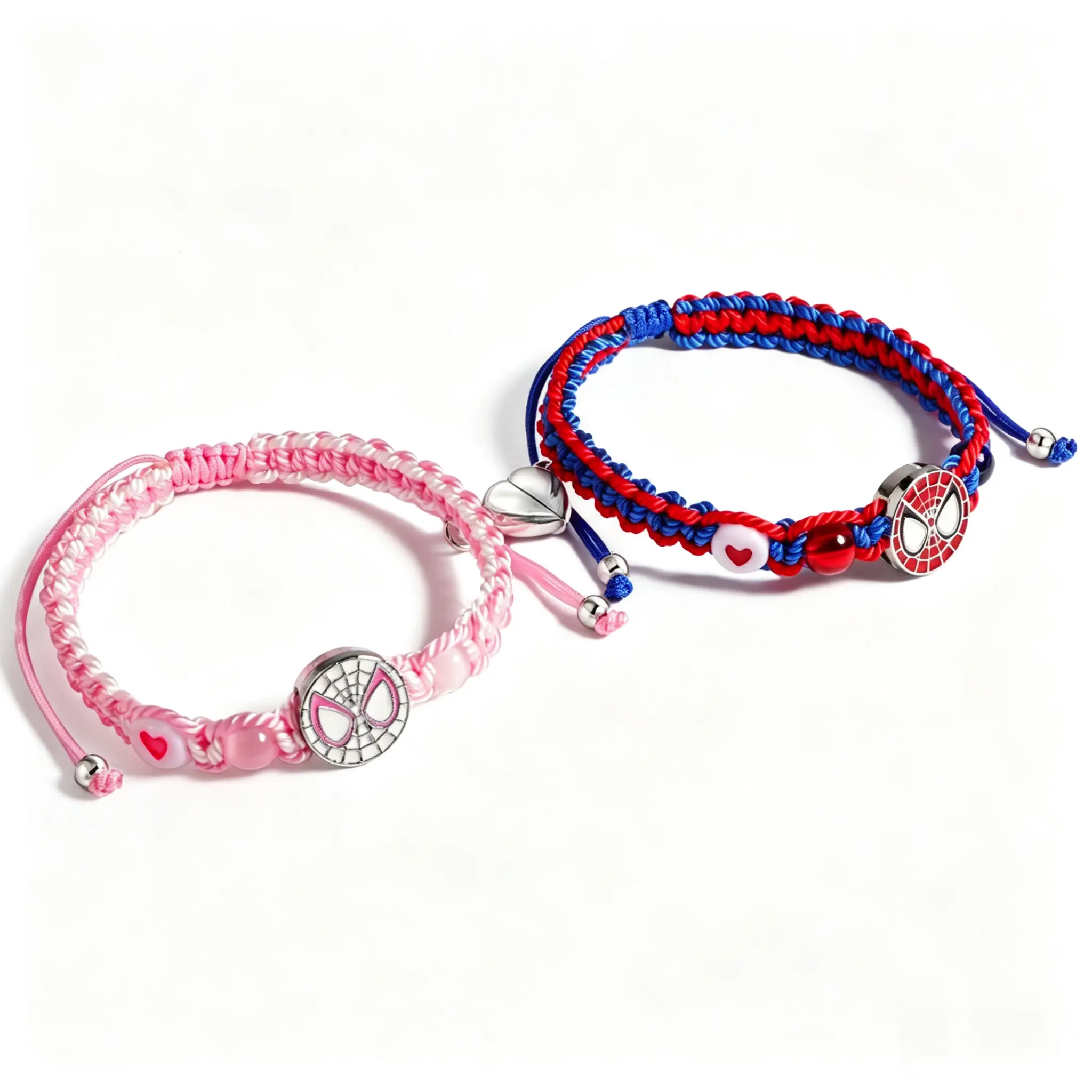 Spider‑Man Woven Magnetic Couple's Bracelets, Superhero Matching Pair Wrist Jewelry Magnet Attracting Bracelet Romantic Gift for Men Women Fans