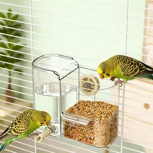 2-in-1 Parrot Feeder & Water Dispenser | Automatic Acrylic Water Feeder & Food Container | Cage Accessories for Small Parakeets, Budgies, Cockatiels & Lovebirds