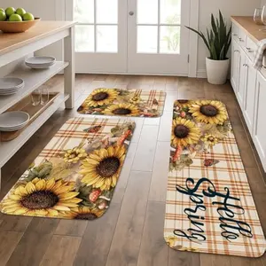 Spring Sunflower Kitchen Mats for Floor, Floral Checkered Soft Rugs, Washable  Cushioned Comfort Decor for Kitchen Sinks Laundryroom 3pcs