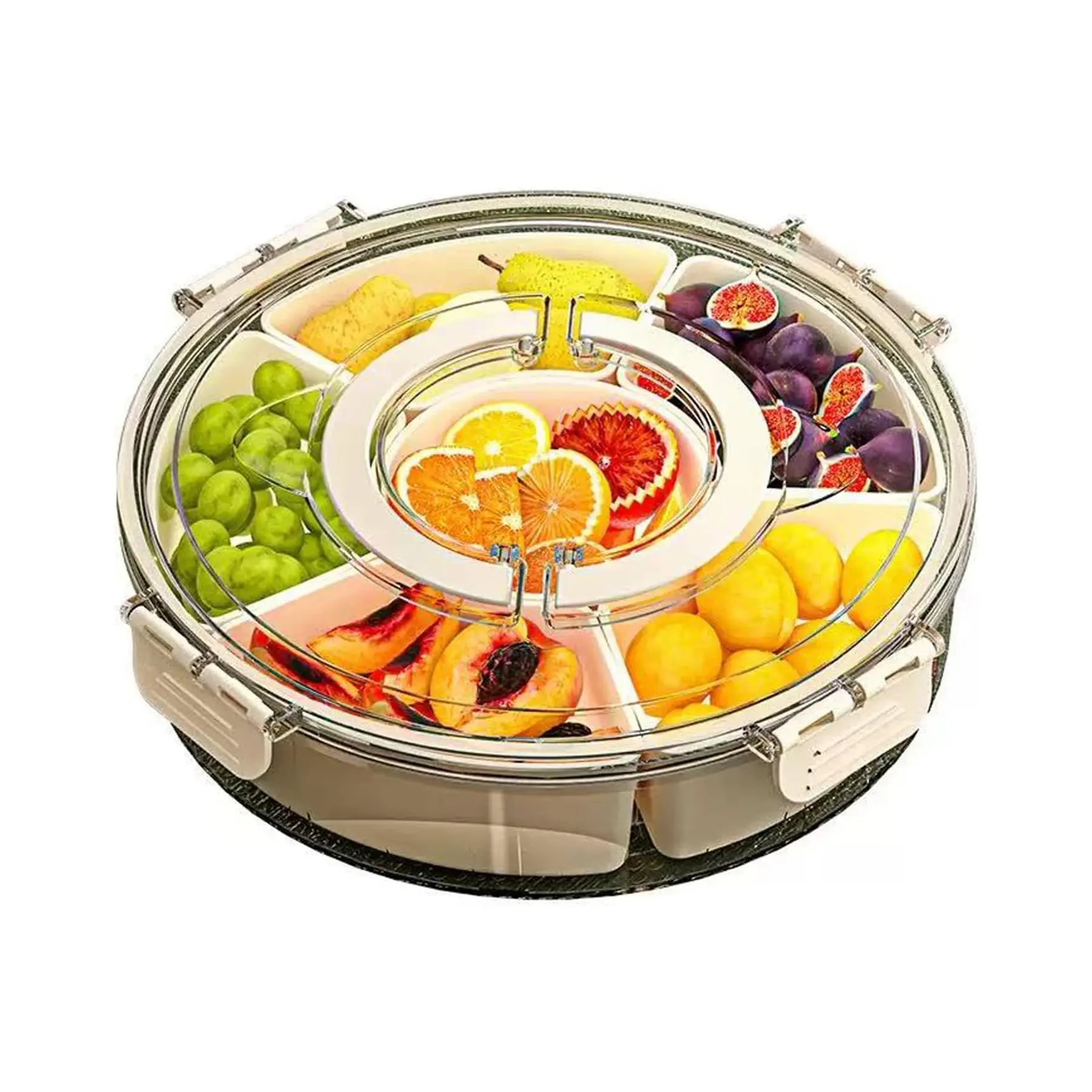 Modern Rotating Snack Biscuit Tray with Lid &Handle, 1 Box Multi-compartment Fruit &Vegetable Insulated Storage Box, PortableSnack Box for Home Kitchen Party Picnic,Reusable Containers, Multipurpose FoodOrganizer, Containers campingessentials