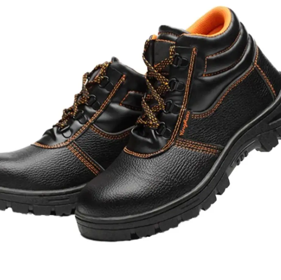 Steel Toe Black Safety Work Boots for Men & Women Genuine Leather PU Anti-Slip Soles EN ISO 20471 Certified Chef Bathroom Footwear Boy Shoe Closed Toe Walking Shoes
