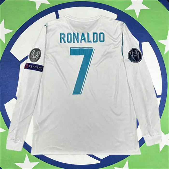 2017 2018 Home White No.7 Ronaldo Long Sleeved Soccer Jersey