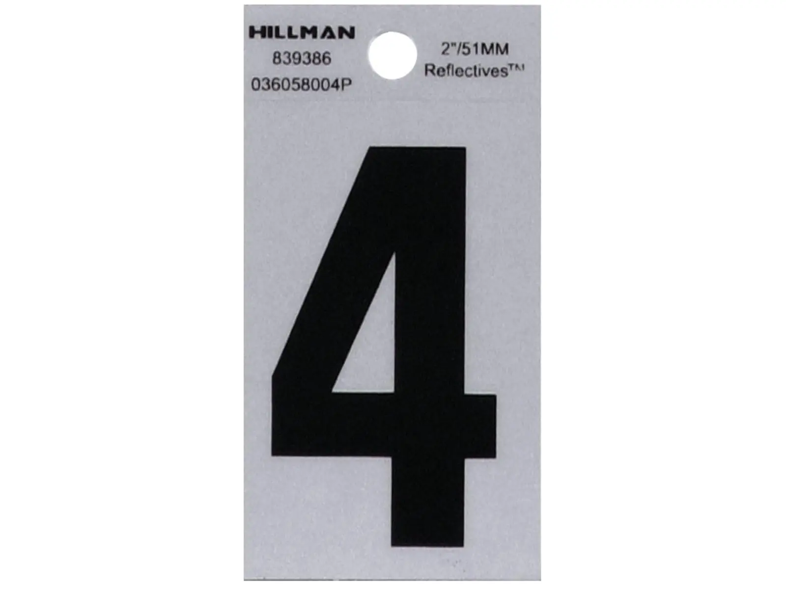 Hillman Group 839386 2 in. Black & Silver Reflective Mylar Square Cut Self Adhesive Number - 4