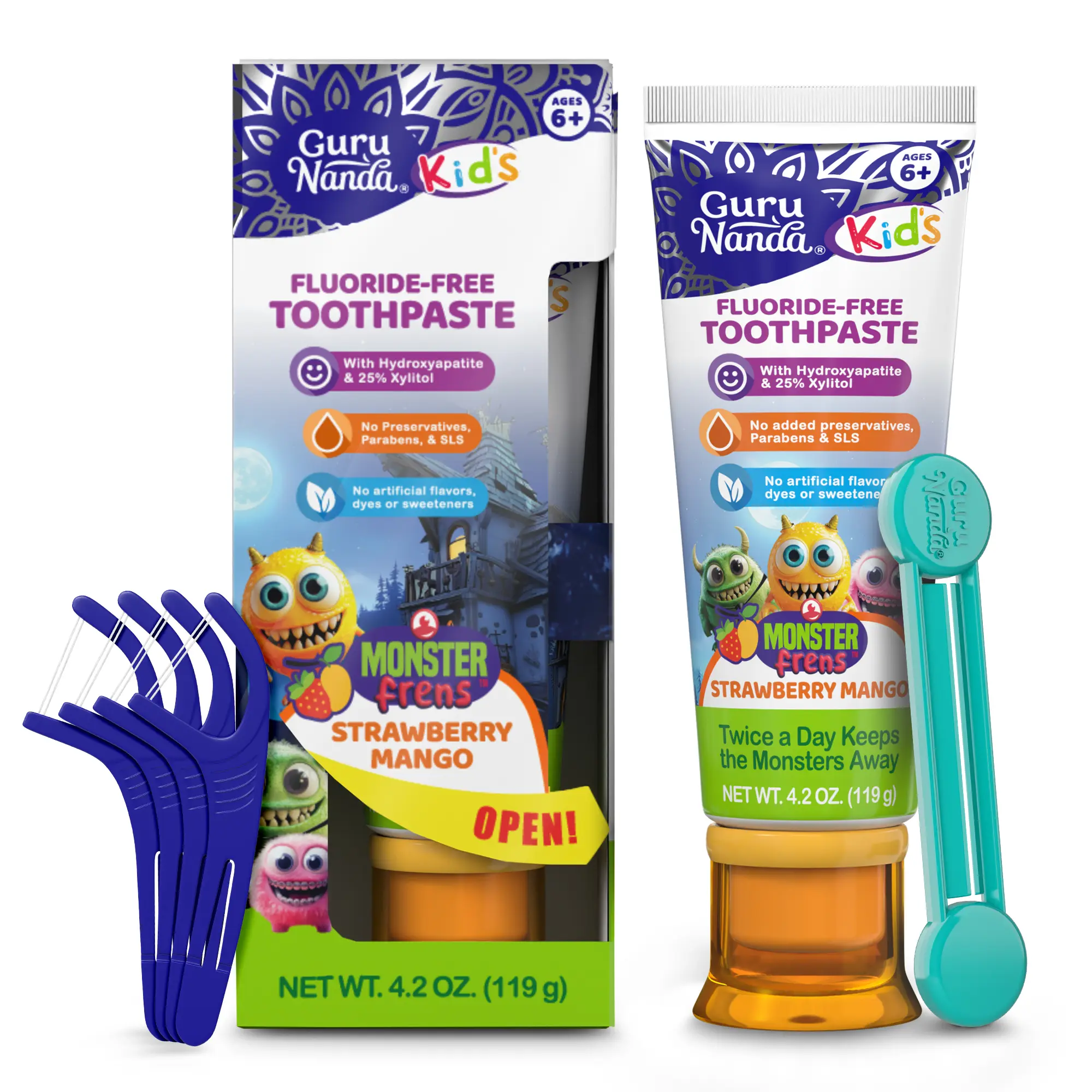 GuruNanda Kids Hydroxyapatite Toothpaste | 25% Xylitol | Fluoride-Free | Strawberry Mango Flavor | Safe to Swallow | 4.2 oz