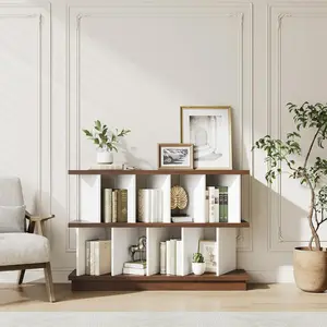 8 Cube Storage Shelf Organizer Open Cube Bookshelf with 10 Removable Back Panels Display Storage Bookcase for Living Room Bedroom Entrance Hall Home Office Easy Assembly Walnut
