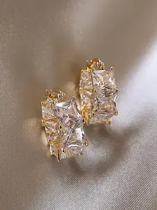 Elegant Square Shaped Cubic Zirconia Decorated Earrings, Fashion Jewelry for Party, Daily Clothing Decor, Trendy All-match & Exquisite Jewelry for Birthday Gift, Dainty Fashion Jewelry