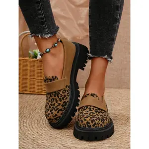 Women's Fashion Leopard Print Chunky Sole Loafers, Casual Comfortable Platform Loafers for Daily Wear, Female All-match Round Toe Shoes for Daily Wear