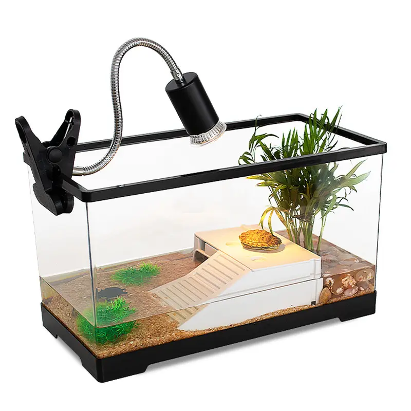 Acrylic Small Turtle Tank with Basking Platform, Water Circ System, Ecological Breeding Box, Aquascape Enclosure for Turtles-Fish, Home Living Room Reptile Terrarium