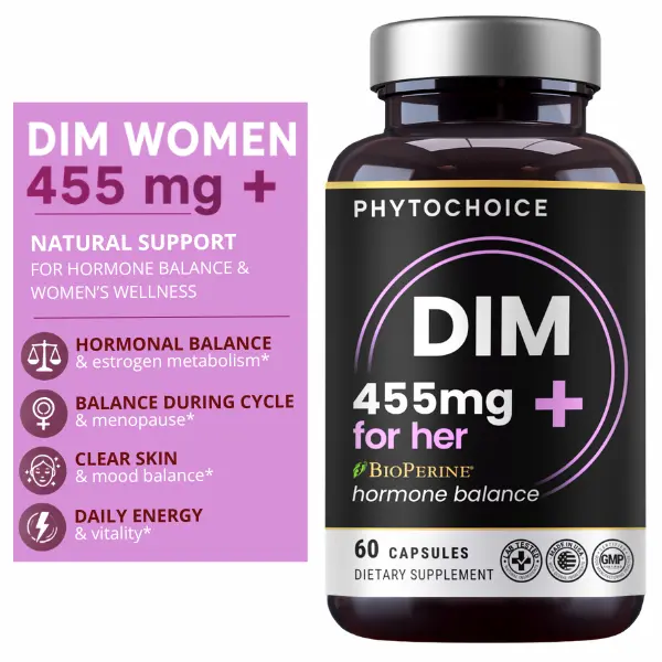 DIM for Women 350mg High Potency with BioPerine® & Broccoli Extract – 455mg Total Complex for Hormone Balance, Estrogen Metabolism, PMS & Menopause Support, Clear Skin & Women’s Wellness, 60 Capsules