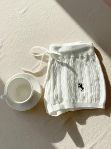 Women's Casual Everyday Comfortable Soft Embroidered Fit Knit Shorts, Perfect for Home and Outdoor Wear, All-Season Versatile Design Bottoms