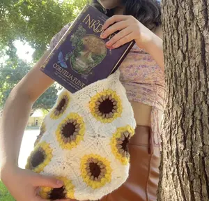 Handmade Granny Square Crochet Sunflower Bag