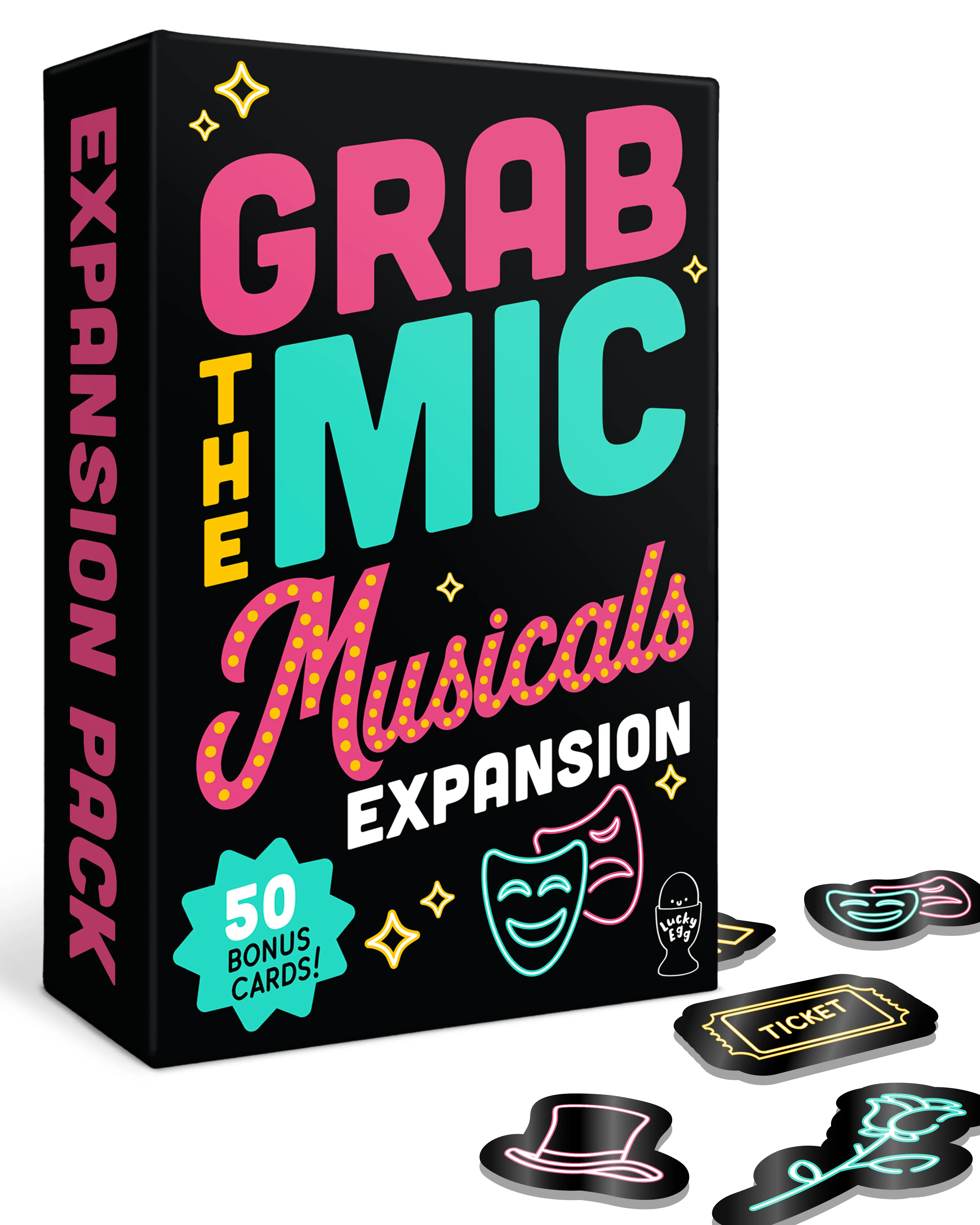 Lucky Egg Grab The Mic Musicals Expansion - Expansion Cards ONLY- Base Game Required - 50 New Musicals Challenges Games for Bad Singers, Family Karaoke Board Game 8+ Ages, 2-15 Players